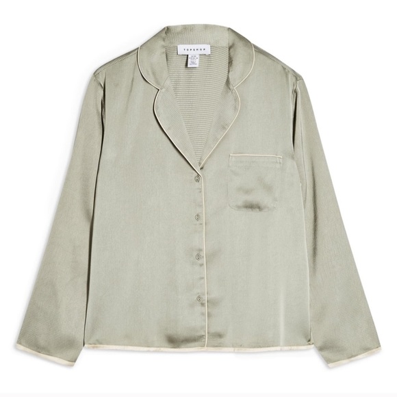 ISO TOPSHOP green hammered satin pajama top - Picture 2 of 2